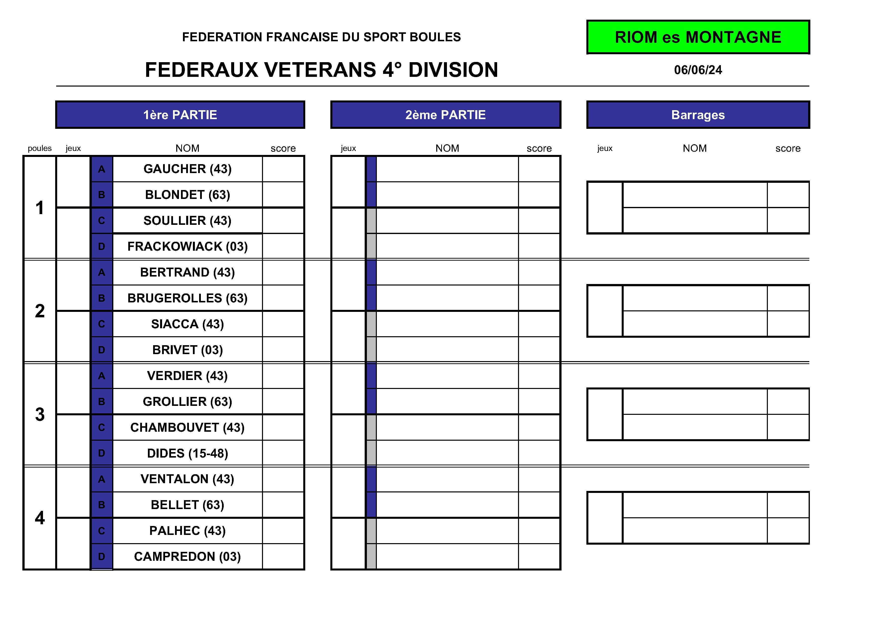 tirage VETERANS 4ème divisions 1